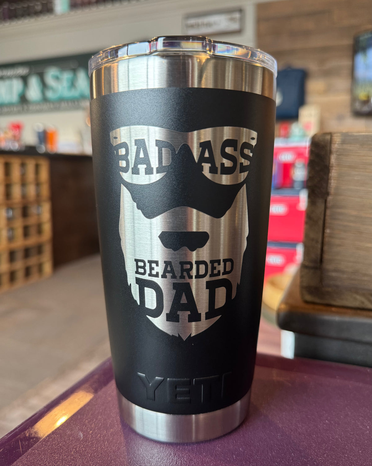Laser Engraved Authentic YETI Rambler - BADASS BEARDED DAD