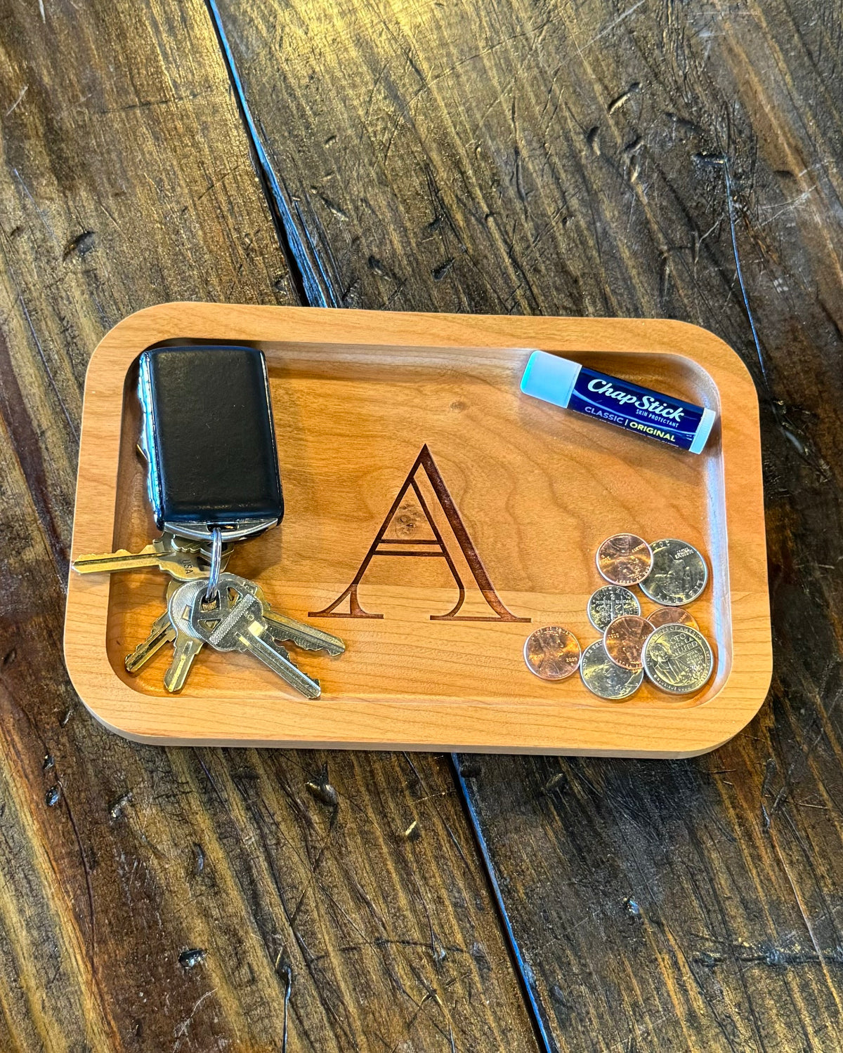 Cherry Wood Catch-All Tray Single Letter Design - A