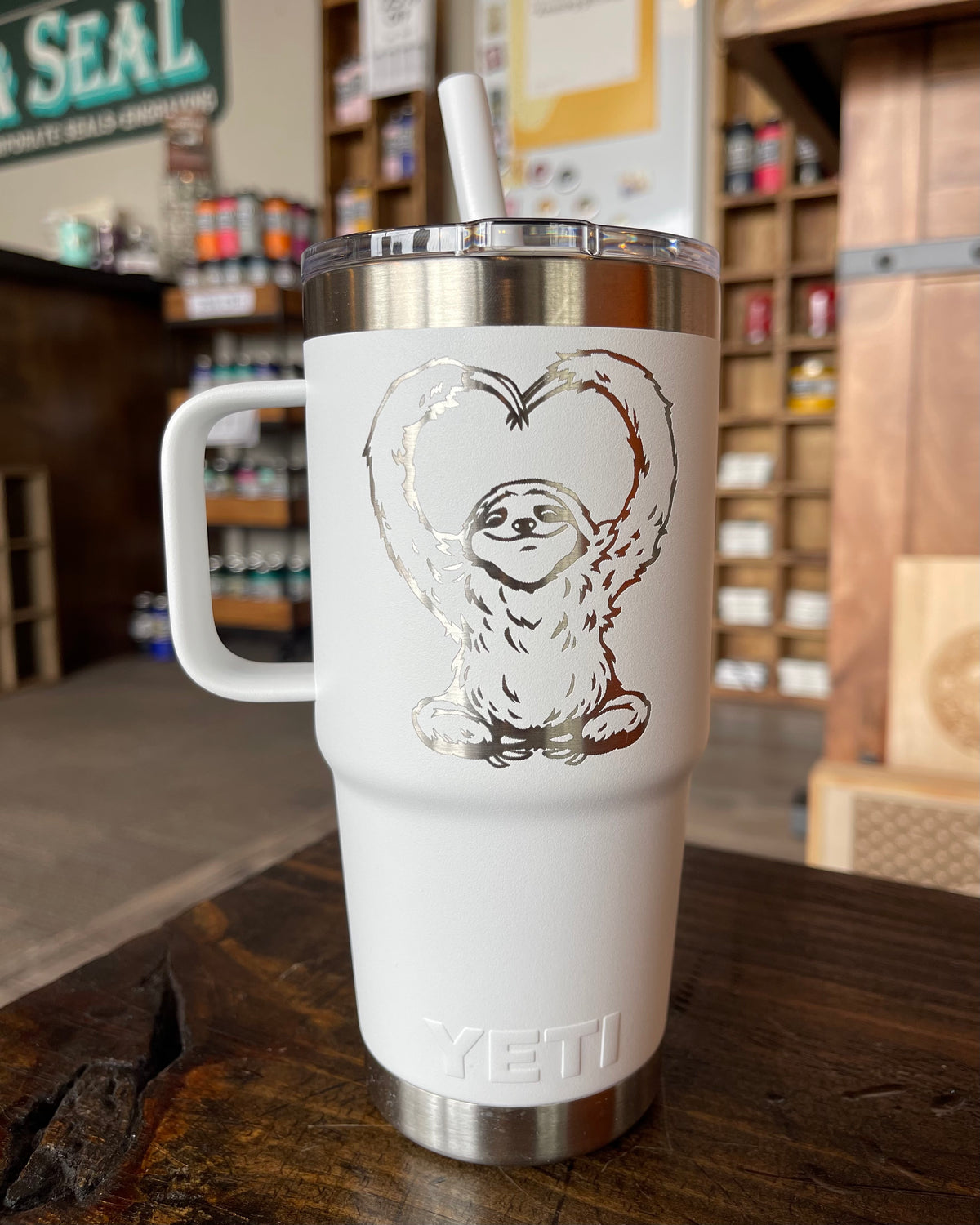 Laser Engraved Authentic YETI Straw Mugs - SLOTH LOVE