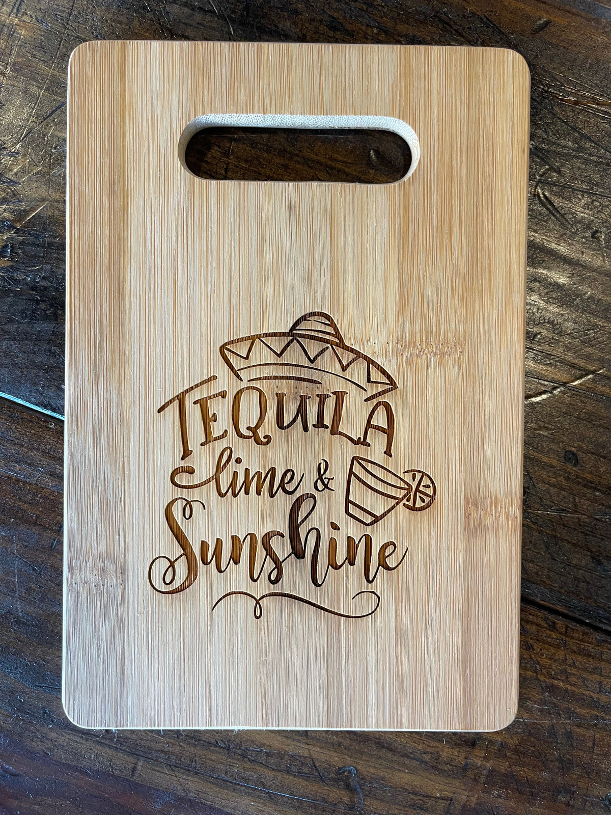 9&quot; x 6&quot; Bamboo Bar Cutting Board - Tequila Time &amp; Sunshine - ImpressMeGifts